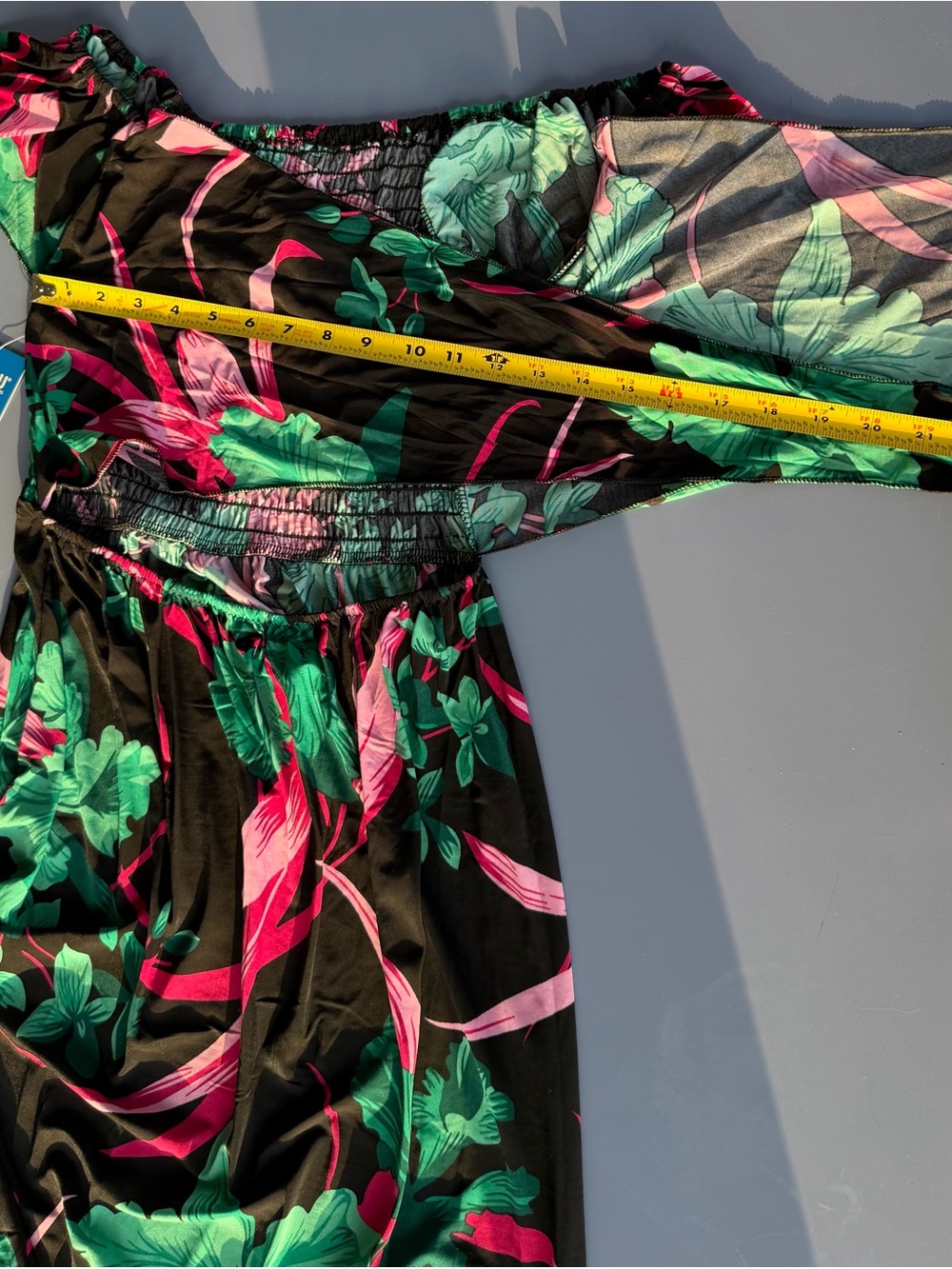 Tropical Floral Off-Shoulder with Front Tie Maxi Dress - Green & Pink - Picture 11 of 13